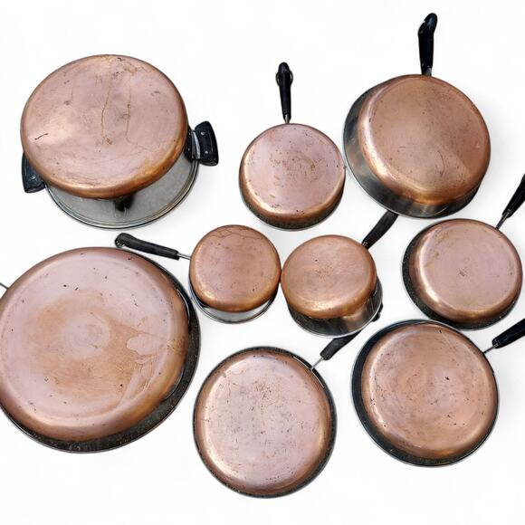 Revere Ware Copper Bottom Cookware Set Lot of 15 Vintage All American Made - Picture 8 of 13